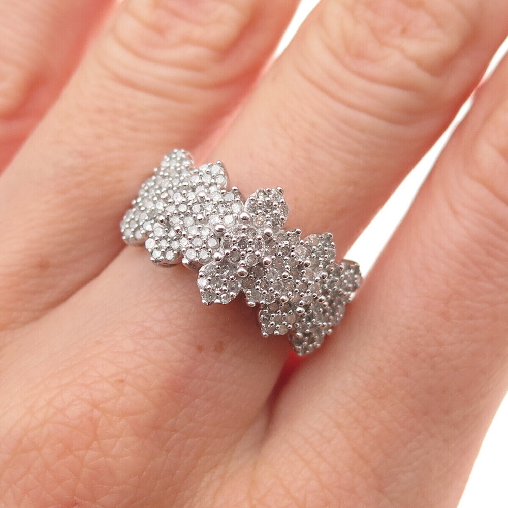 925 Sterling Silver Real Round-Cut Diamond Ring Size 7